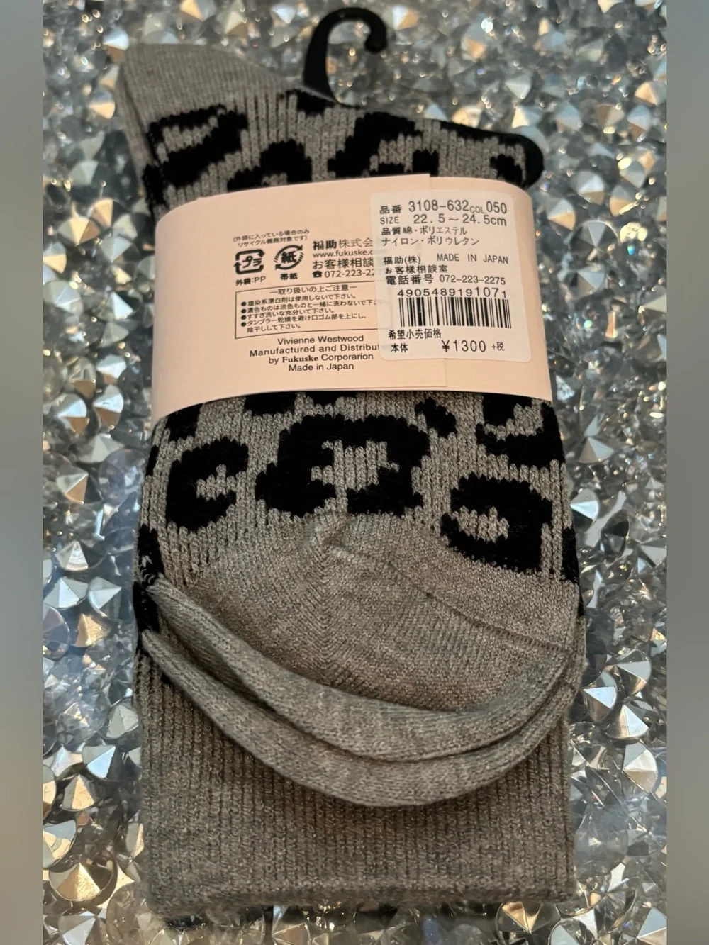 🩶 NWT Vivienne Westwood Leopard Crew Socks | Made in Japan | Gray & Black | Rare